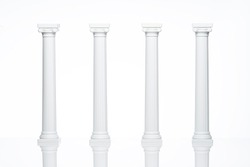 Columns. Classical Greek Ionic Columns Pillars. White on White Background. Architectural White Classical Columns Pillars Wedding Cake Decoration or Wedding Invitations. Classical architectural Pillars