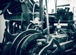 Old press printing machine close up