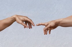 Michelangelo's masterpiece: the creation of Adam, as a photographic imitation.