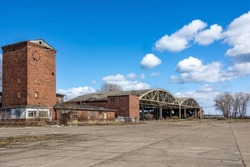 A trip to an old abandoned German airport. Hangars for seaplanes. In Baltiysk, Kaliningrad region, Russia, near the Baltic sea. 