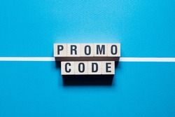 Promo code, promocode word Written In Wooden Cube