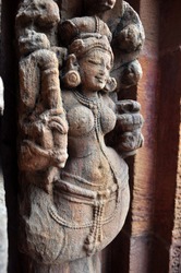 Snake woman,  anciet indian temple sculpture.
Bhubaneswar, Odisha, India.
