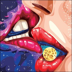Vector art illustration of lips touching lips signifying love and affection