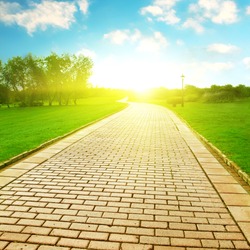 Stone pathway under sunlight in the park.