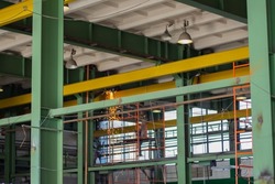 Factory room with steel beams and concrete walls industrial warehouse manufacturing