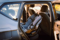Infant car seat positioned correctly in the car