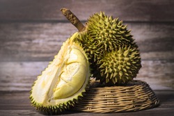 Durian fruit. Ripe durian. Tasty durian that has been peeled