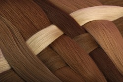 Top view of the natural hairs sections for hair extention.Background with copy space.