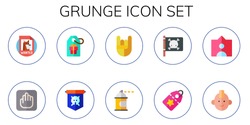 grunge icon set. 10 flat grunge icons.  Collection Of - wanted, vestige, tag, jolly roger, heavy metal, spray paint, punk