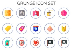Modern Simple Set of grunge Vector flat Icons. Contains such as crack, tag, vestige, jolly roger, spray paint, punk, pentacle and more Fully Editable and Pixel Perfect icons.