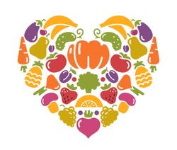 Stylized images of fruits and vegetables in the shape of a heart
