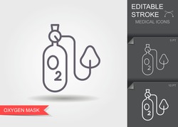Oxygen mask. Linear medical symbols with editable stroke with shadow