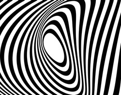 Abstract rotated white lines in circle form on black background. Geometric art. Design element. Digital image with a psychedelic stripes. Vector illustration 