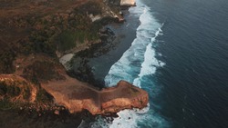 Beautiful landscape aerial view with big wave on Mbawana beach, Sumba island, Indonesia