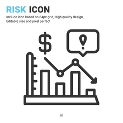 Risk icon vector with outline style isolated on white background. Vector illustration bankrupt sign symbol icon concept for digital business, finance, industry, company, apps and all project