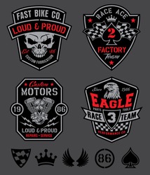 Motor racing emblem set