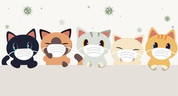 The banner of cute cat wear a mask for protect them self form virus or bacterid in flat vector style. illustation about healthcare of cat. 