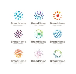 Set of Circle Tech logo template,Advanced analysis data base Logo symbol. Development of artificial intelligence sign. Abstract innovative high tech logo template. Colorful round
