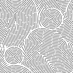 Seamless finger print. Black and white macro pattern. Unique thumbs marks. Personal biometric data. Scanning technology. Police evidence. Vector background with curved lines and curls
