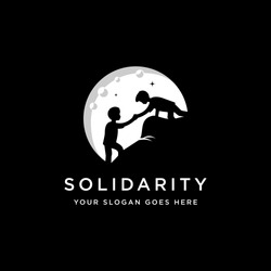 Social Solidarity friendship logo vector illustration template on black background, a boy helping others to reach the top