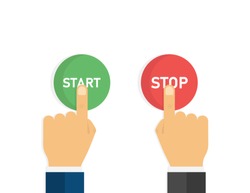 Hand with finger press start stop green and red button. Click icon vector. Press button icon vector. Electric power icon. EPS 10