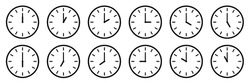 Clock icon collection. Time, stopwatch, clock hours set of isolated signs. Stock vector elements. EPS 10
