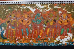 Mural Paintings from Guruvayur  temple with stories of Krishna's life from Bhagavadha Puranam