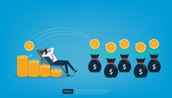 Businessman relaxes waiting for the money to enter his dollar coins. Passive income and salary concept vector illustration