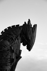 Wooden black and white Trojan horse in Canakkale city