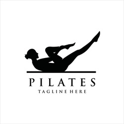 pilates sitting position female silhouette logo design vector