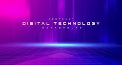 Digital technology metaverse neon blue pink background, cyber information, abstract speed connect communication, innovation future meta tech, internet network connection, Ai big data, illustration 3d