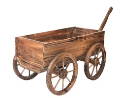 one vintage wooden cart isolated on white