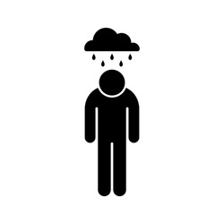 Vector Depression icon, depressed man standing in rain, saddness flat symbol on isolated white background for UI/UX and website.