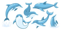 Dolphin sea animal cartoon vector set. Dolphin Jumping Motion Sequence Cartoon Vector Illustration