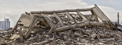 Collapsed industrial building panorama