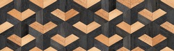 Dark wooden planks texture. Weathered seamless wooden wall with geometric pattern. 