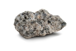piece of granite rock isolated on a white background. Granite is a light-colored igneous rock with grains large enough to be visible with the unaided eye.