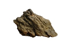 Strange sandstone coastal rock for outdoor garden decoration. Cut out reef stone isolated on white background.