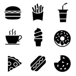 Simple Black and White Fast Food Icons - Vector