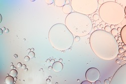 Pastel color artistic of oil drop floating on the water. Pastel color bubble for background. Abstract oil bubbles background. Macro shot . bubbles close up.Bright and unique oil drops, circles on the.