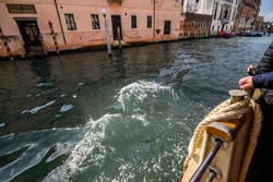 Venice, Italy. Mooring rope on the fender, vaparetto