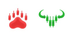 Bear and bull for buy and sell forex trading logo design template vector