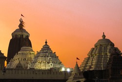 Famous Lord jagannath temple puri at night with colorful sky background