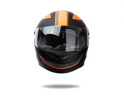 Black helmet whit orange stripes isolated on white background