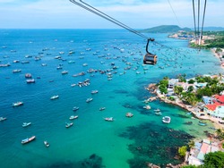 breathtaking view from the world's largest cable car over the sea in Vietnam on the Phu Quoc Islands