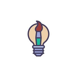Creative idea filled outline icon, line vector sign, Light bulb with brush linear colorful pictogram isolated on white. Symbol, logo illustration. Vector graphics