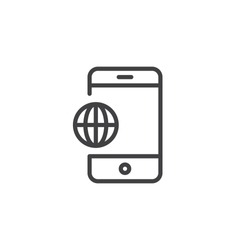 Phone world globe line icon, outline vector sign, linear style pictogram isolated on white. Mobile with a earth globe symbol, logo illustration. Editable stroke