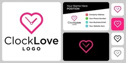 Clock and love logo design with business card template.
