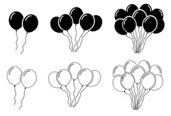 Set of Ballon icon vector, Silhouette ballon in black color and white background