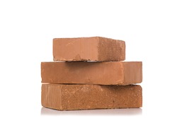Solid clay bricks used for construction,Old red brick isolated on white background. Object isolated.